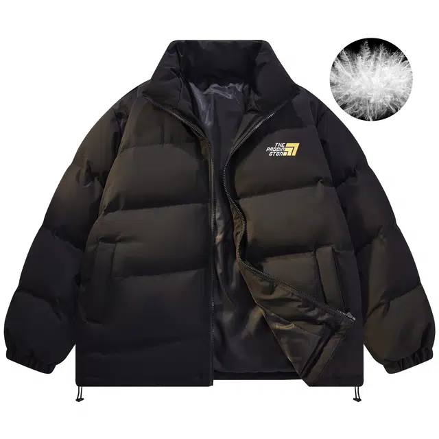 帕丁顿熊 基础款字母发泡印花纯色宽松休闲斜纹理泡芙云朵面包服防风门襟防寒保暖连帽加厚羽绒服外套 男女同款