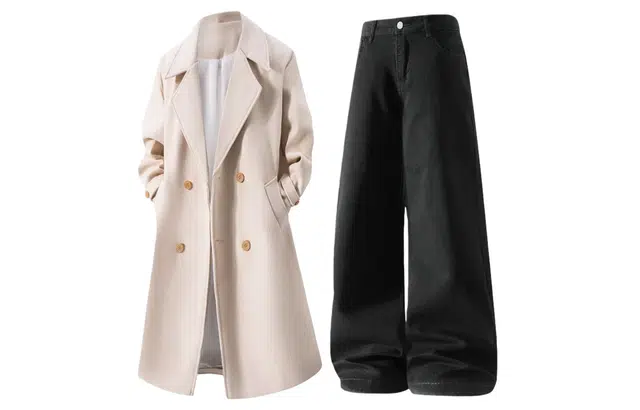 梓润格 毛呢中长款双排扣呢子大衣外套基础款微喇弹力牛仔裤休闲运动套装 男女同款