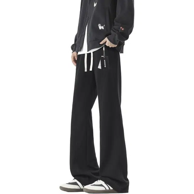 左岸 青少年港风时尚潮流简约针织运动纯色卫裤宽松柔软舒适轻便透气垂感微喇长裤春秋季休闲裤 男款