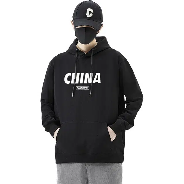 么宁 秋冬季基础款字母印花长袖连帽休闲外套美式潮牌情侣套头宽松上衣简约百搭舒适透气加绒保暖卫衣 男女同款