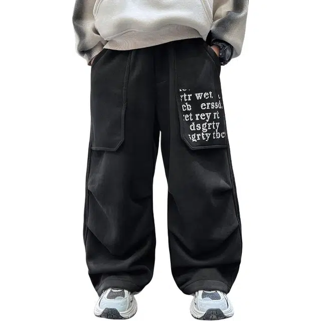 黑恐龙牛仔裤 痞帅直筒针织字母印花标准休闲长裤 青少年