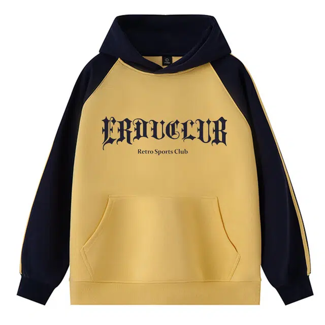 而度 美式复古高街风插肩袖连帽字母印花宽松百搭卫衣 男女同款