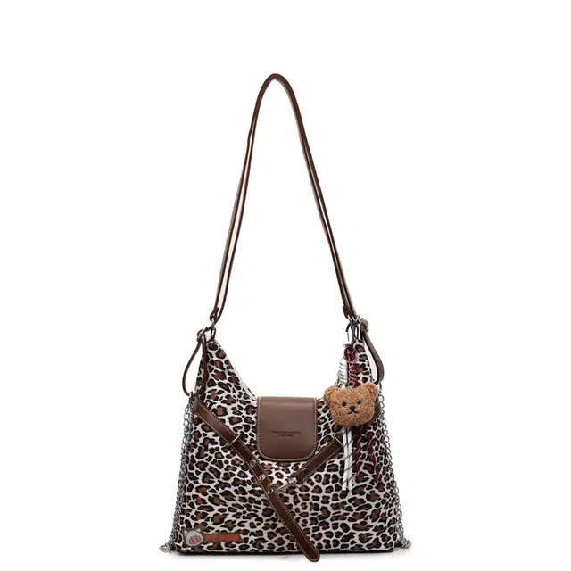 小猪班纳 豹纹磨砂复古高级质感 皮绒 单肩包 女款 多色