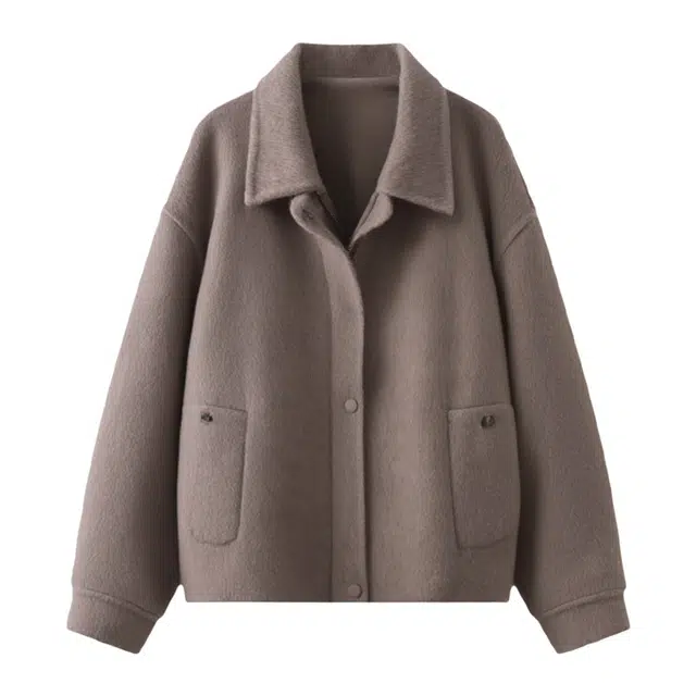 潞优野 时尚简约羊毛材质双面呢料保暖舒适翻领大衣 女款