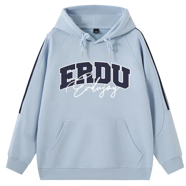 而度 美式复古字母印花连帽侧边条纹撞色宽松休闲多色百搭卫衣 男女同款