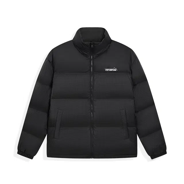 特步 纯色保暖防风运动户外立领长袖加厚宽松舒适羽绒服 男女同款