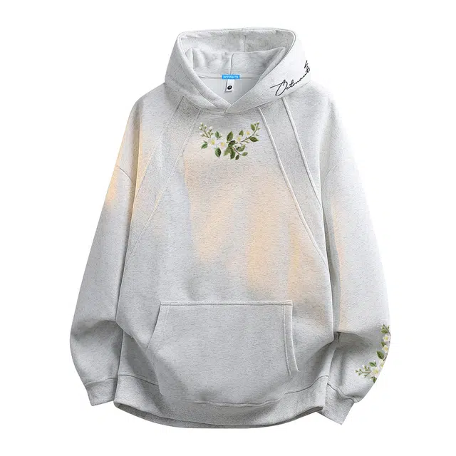 海底小纵队 春秋重磅美式高街街头围脖鲜活植物花卉印花百搭单品氛围慵懒学院党硬挺质感分割设计感弧形结构宽松连帽卫衣 男女同款