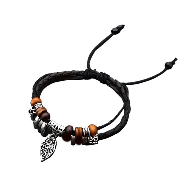 仙友 新中式简约个性素笺叶影朋克街头嘻哈创意百搭复古民族嘻哈小众设计感时尚潮酷优雅气质#好运 柴木 手绳 男女同款情侣款