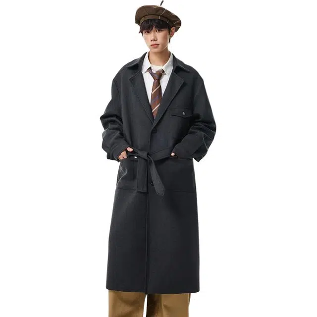佐菲利 美式老钱风穿搭毛呢过膝英伦风痞帅高级感呢子外套大衣 男女同款