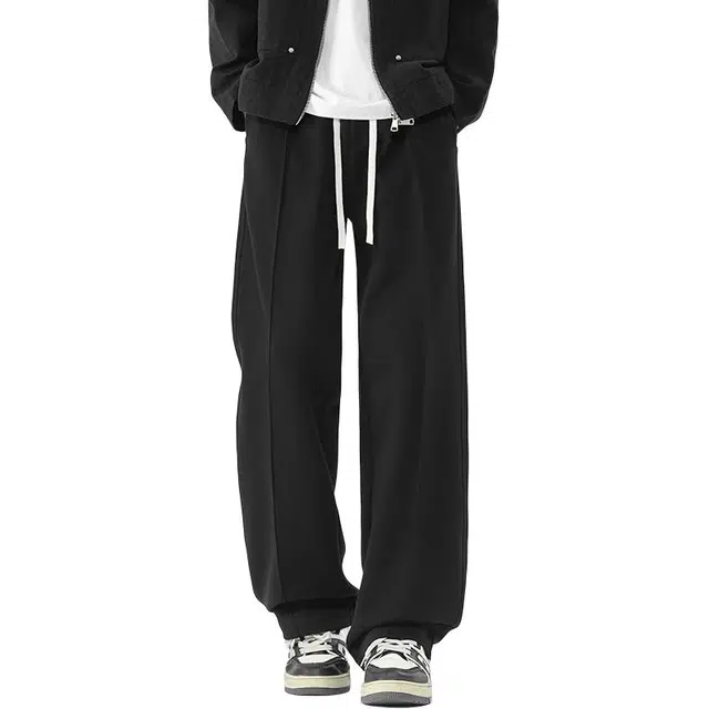 特斯型 高级感卫裤秋冬男士宽松直筒运动垂感休闲裤加绒长裤 男款