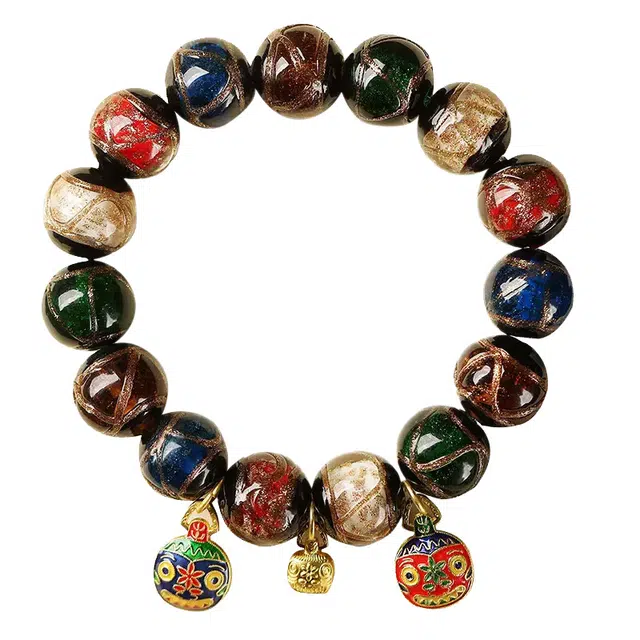 琛宬 【吉祥典雅】香灰招财吞金兽转运手环新中式百搭高级感水晶复古国风精致小众设计接#好运上岸 琉璃 玉石手串 男女同款情侣款