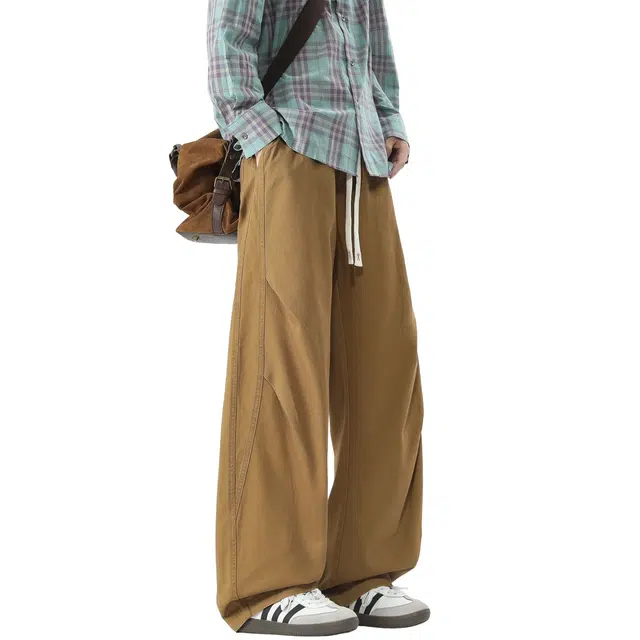 空白町 纯棉高街个性纯色痞帅工装无性别主义简约高级感时尚中腰直筒潮流系带百搭基础款宽松慵懒感学户外通勤院休闲裤 男女同款