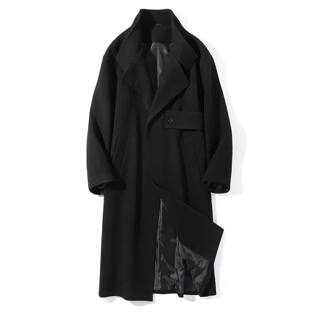 艾梵斯贝 美式复古潮流毛呢中长款经典简约设计款轻奢高级感英伦风无性别日常通勤百搭宽松休闲时尚商务气质情侣款大衣 男女同款