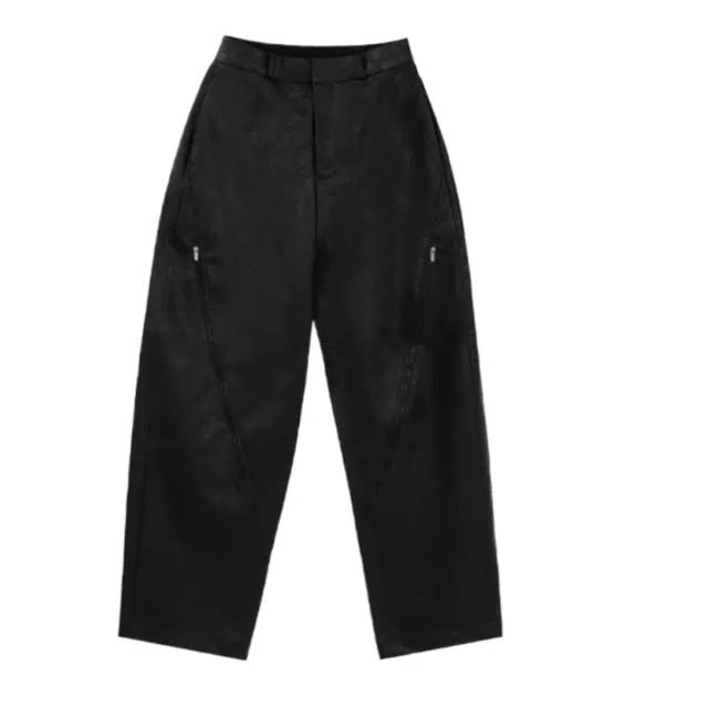 TREEMINGBIRD Oblique Zipper Leather Set-up Pants