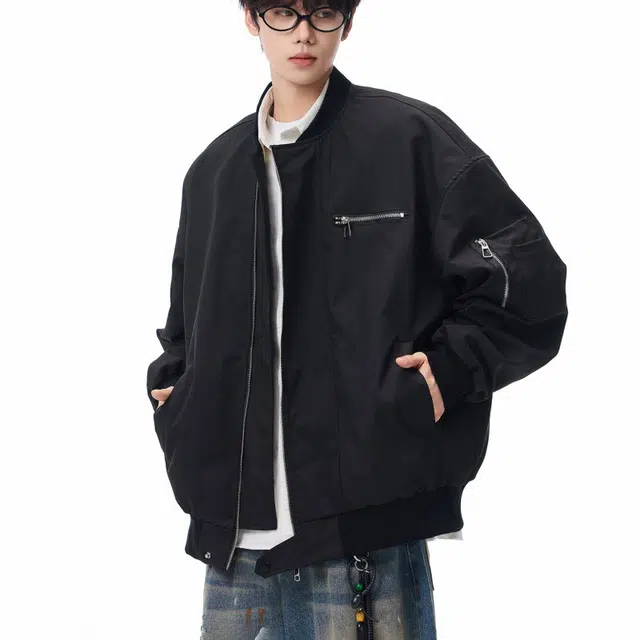 悍戈 美式复古纯色简约宽松防风保暖飞行服棒球服外套卫衣 男女同款