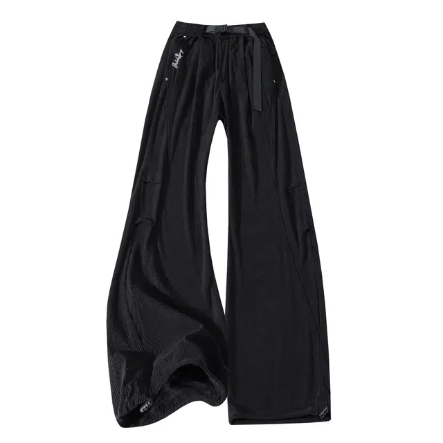 【两穿灯芯绒松紧腰带】布客行 大码可穿不规则明线褶皱拼接设计垂感抗皱免熨烫显高瘦显腿长美式高街弯刀微喇保暖长裤子休闲裤 男女同款