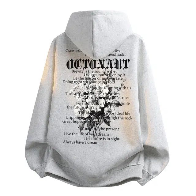 海底小纵队 美式高街满印街头简约花卉宽松休闲舒适通勤套头落肩袖连帽上衣抽绳日常加绒加厚长袖百搭春秋冬季潮流卫衣 男女同款