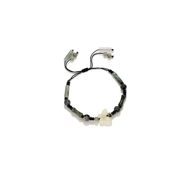 清脆小溪 新中式复古国风森系竹节蝴蝶小众精美串珠造型设计高级甜蜜轻奢可调节简约日常通勤 琉璃 玉石手链 女款