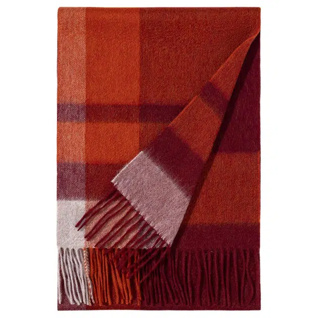 一米画纱 柔软触感经典格纹加厚保暖舒适格子条纹撞色流苏 山羊绒 绒线围巾 男女同款情侣款