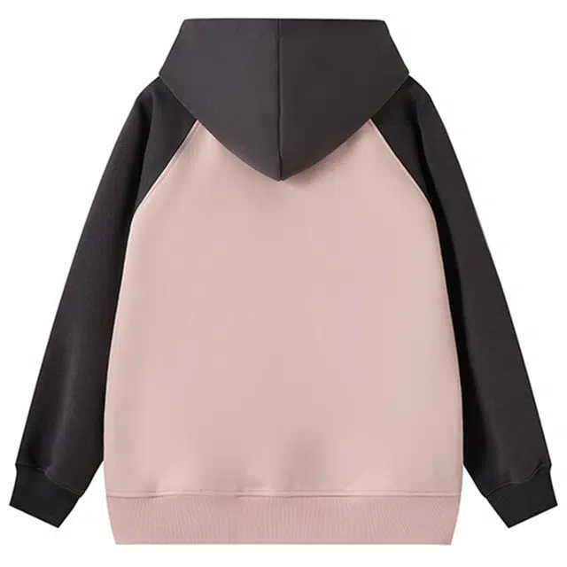 而度 美式复古撞色插肩袖连帽爱心贴画甜酷风宽松拉链开衫百搭上衣卫衣 男女同款