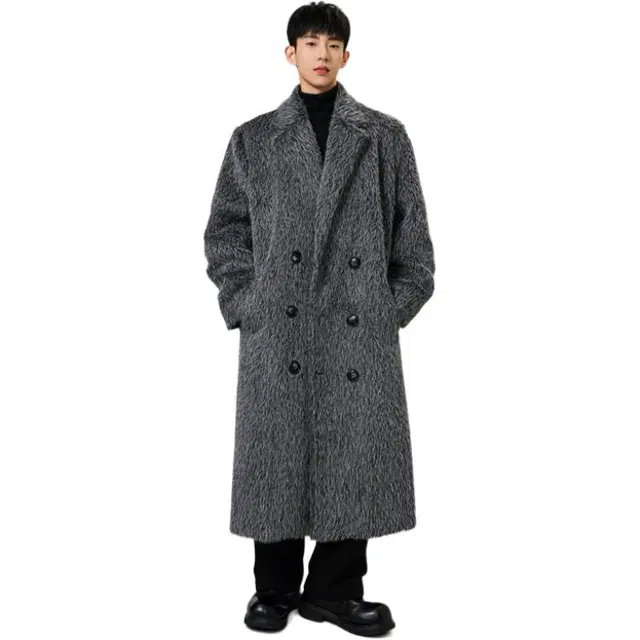 佐菲利 美式气质慵懒阔版韩系法式高级感赫本风纯色加长毛毛呢子外套大衣 男女同款
