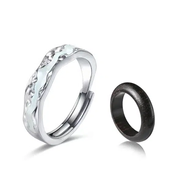 静范 光年之境发光款闭口对戒  甜蜜恋爱精致百搭轻奢高级感 极光不规则纹理光年系列开口可调节告白#好运 檀木 戒指 男女同款情侣款