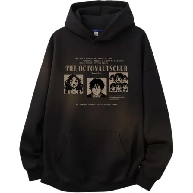 海底小纵队 美式高街连帽无绳时尚品牌字母二次元动漫印花宽松落肩上衣休闲长袖潮牌运动舒适嘻哈学院风学生百搭简约国潮卫衣 男女同款