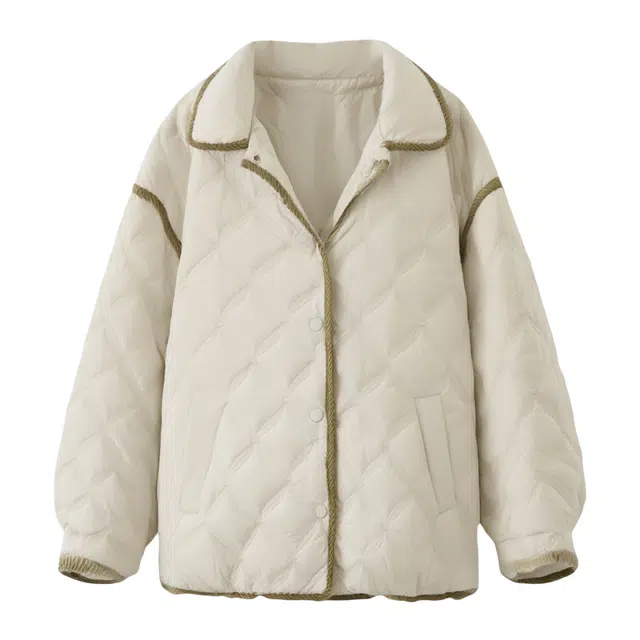 潞优野 简约时尚百搭优雅舒适撞色绗缝保暖棉服 女款