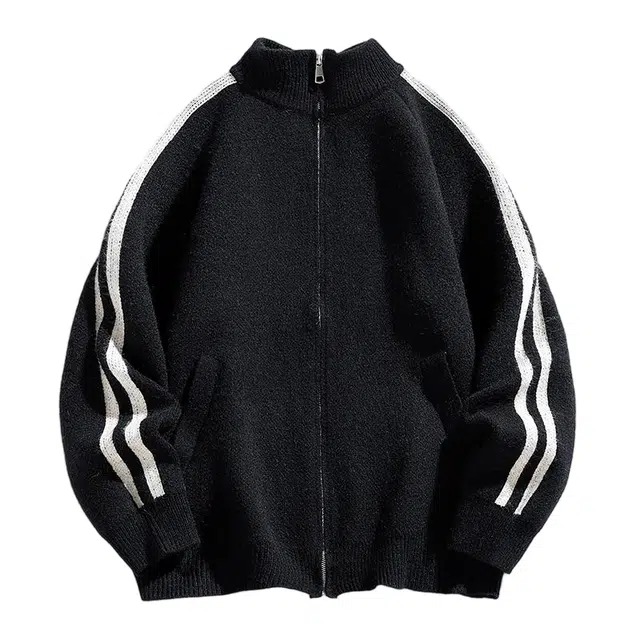 棉基因 美式学院风侧边条纹撞色简约复古潮流纯色基础款百搭线衣针织外套毛衣 男女同款