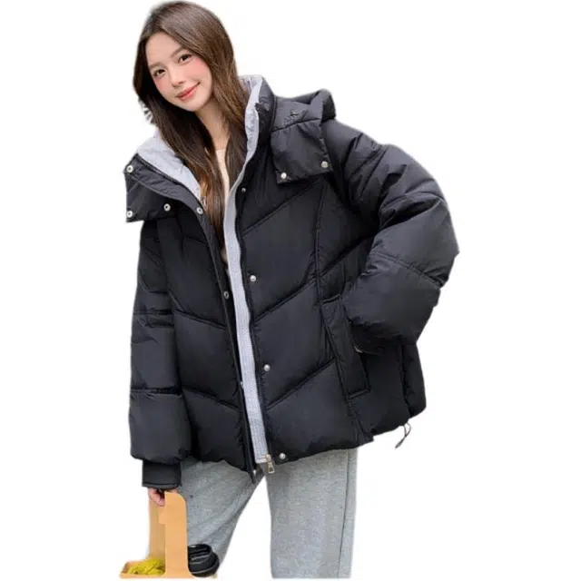 敲模女孩 韩系学院风设计感撞色保暖厚外套棉服 女款