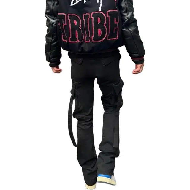 一碗士多 纯色缎带美式复古高街小众百搭简约修身痞帅个性通勤户外日常运动系带微喇氛围感休闲裤 男女同款