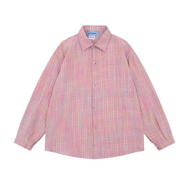 花蔓色 美式街头格纹翻领泡泡纱衬衣潮牌秋季宽松舒适百搭休闲格子长袖上衣衬衫 女款