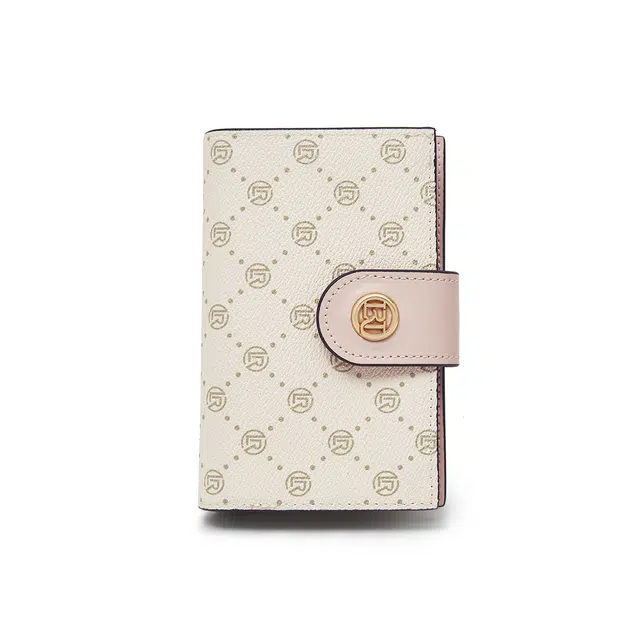 老人头 经典满印时尚小众设计多卡位多功能钱夹轻便实用卡包票夹 合成革 钱包 常规 女款 粉色