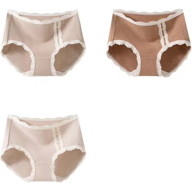 帕兰朵 秋冬新品法式蕾丝边舒肤暖绒磨毛女软糯亲肤保暖舒适透气高腰三角内裤 女款