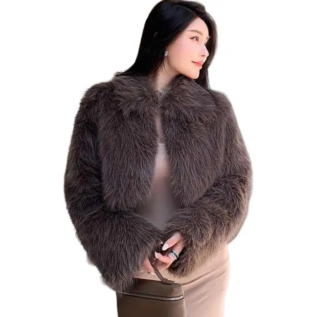 敲模女孩 纯欲小香风翻领短款洋气轻奢设计感开衫外套皮草 女款