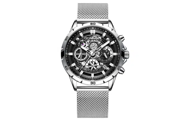 冠琴 艺术家系列 手表男款时尚多功能夜光防水机械风格手表 石英机芯 精钢表带 男表 镂空表盘 校园学生礼盒腕表