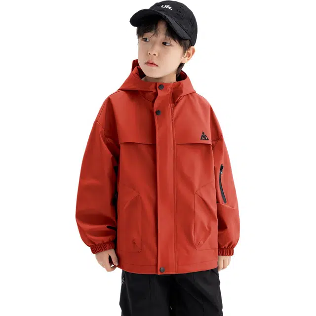 左西冲锋衣 山系纯色设计户外潮流舒适高透湿防风防雨防水软壳反光条设计秋季长袖连帽单层 青少年
