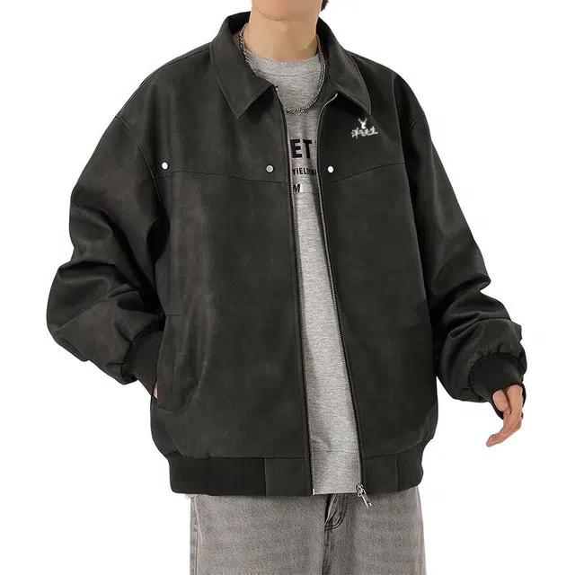 洋气先生 洋气美式高街复古扎染痞帅高级感翻领拉链设计无性别主义长袖舒适保暖防风日常休闲户外通勤简约时尚百搭夹克外套 男女同款