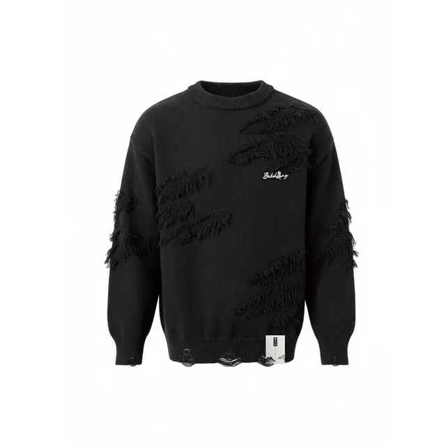 【软糯慵懒风不规则线条毛衣】布客行 美式复古高级感舒适加绒加厚保暖圆领可内搭可外穿宽松休闲学院风少年百搭潮流弹力针织衫 男女同款