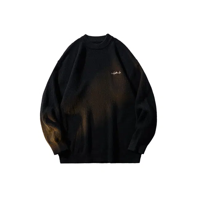 陆与山屿 圆领刺绣套头基础款宽松针织衫 男女同款