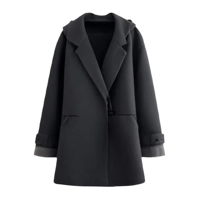 潞优野 韩版商务时尚智性经典含羊毛单面呢翻领袖口撞色外套大衣 女款