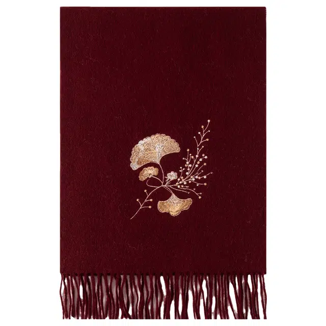 上海故事 花卉刺绣加厚保暖精致舒适优雅柔软 绵羊毛 绒线围巾 女款