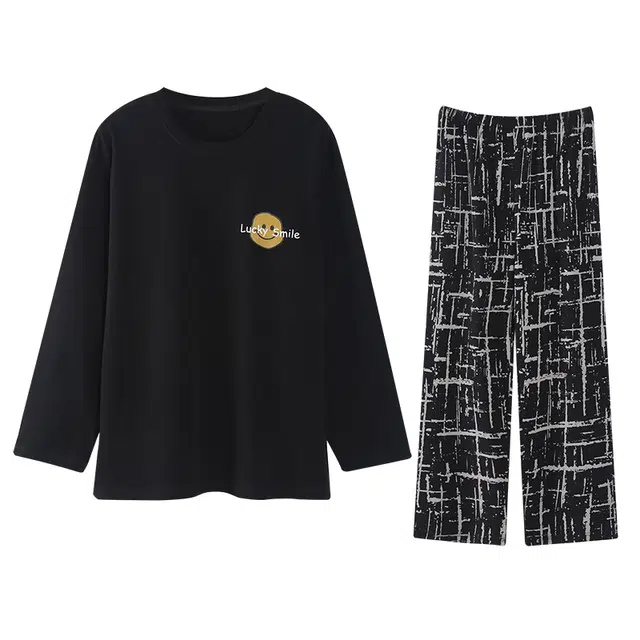 莫代尔 时尚气质百搭舒适柔软亲肤长袖长裤家居服可外穿睡衣套装 男女同款