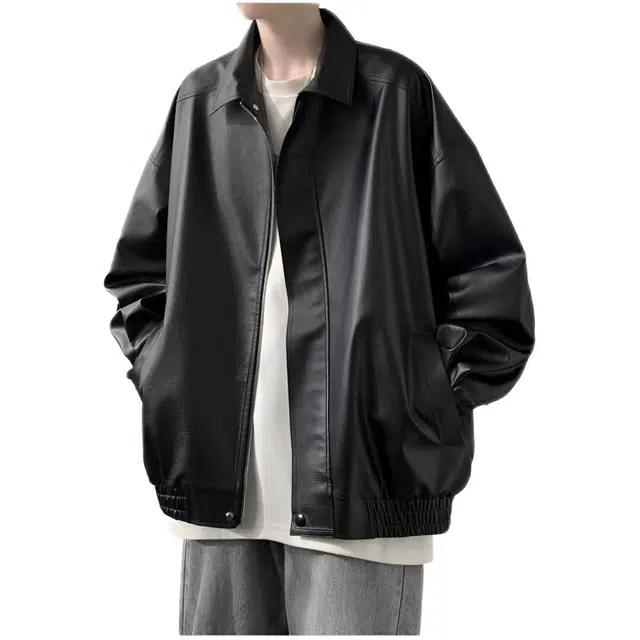 木木兔 美式复古皮衣痞帅潮牌休闲宽松外套情侣翻领夹克 男款
