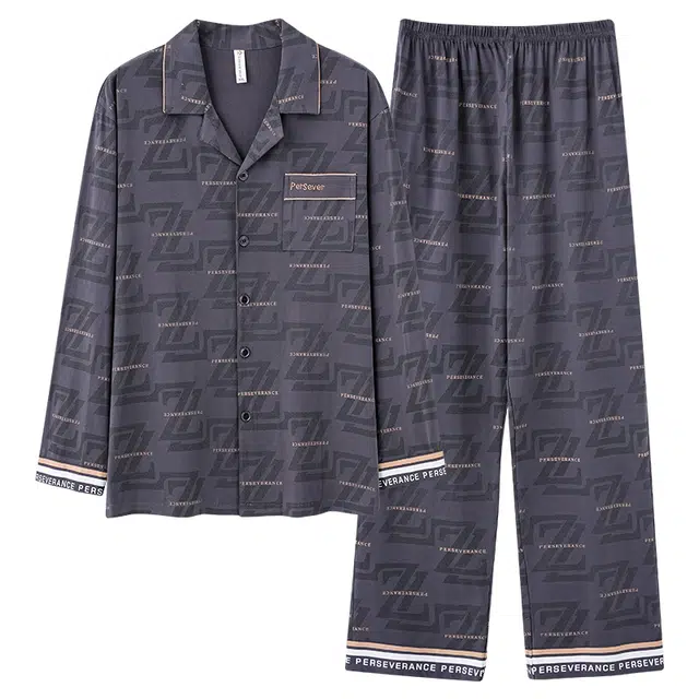 莫代尔 春秋季休闲简约百搭个性翻领开衫舒适轻柔细腻长袖长裤家居服可外穿睡衣套装 男款