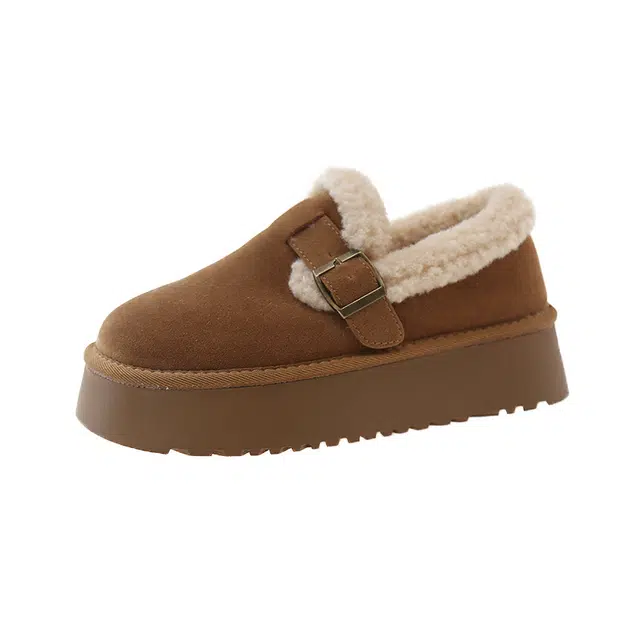 拾伍象 厚底一脚蹬低帮面包鞋加绒勃肯棉鞋 毛毛雪地靴 女