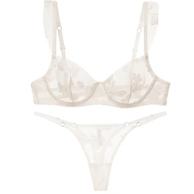 皇室品轩 性感光面蕾丝边法式文胸薄款大胸显小上托内衣裤套装 女款