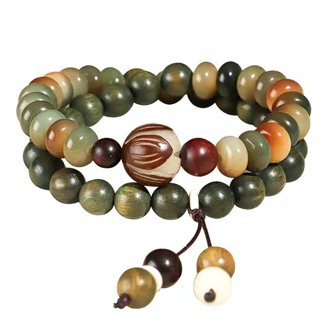 琛宬 【好运莲莲】轻奢新中式复古设计小众国风文人雅士檀香多圈看戴森系国潮文化转运珠 学生#好运 绿檀 手串 男女同款情侣款