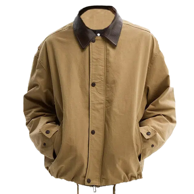 一碗士多  纯色复古巴恩风美式高街小众百搭简约撞色单排扣设计感宽松舒适通勤户外运动落肩袖翻领棒球服 男女同款