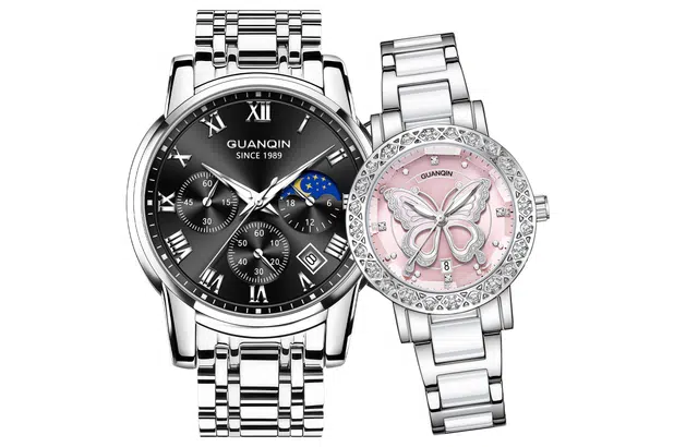 冠琴 情侣手表一对时尚国潮夜光防水 石英机芯 精钢表带 国表 男女同款 彩色表盘 简约大气